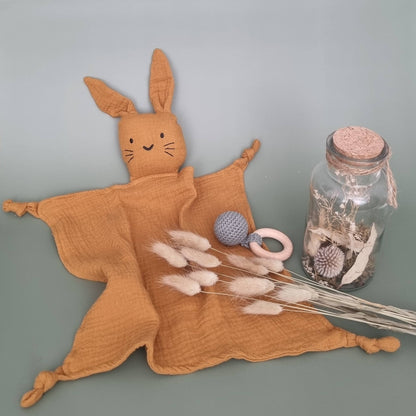 Musselin Kuscheltier Hase – Weiches Babytuch 30x30