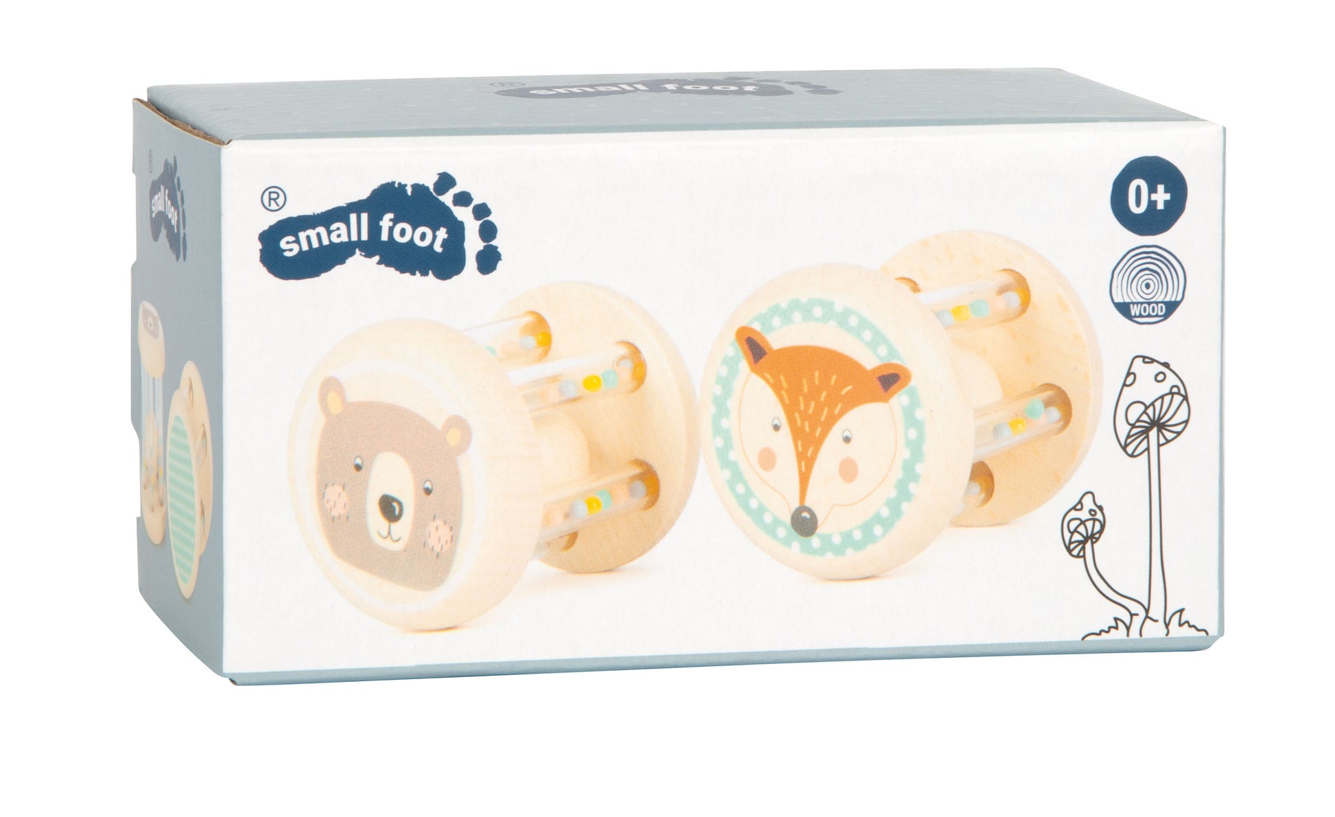Babyrasseln 2er-Set Tiere Pastell von small foot in der Verpackung