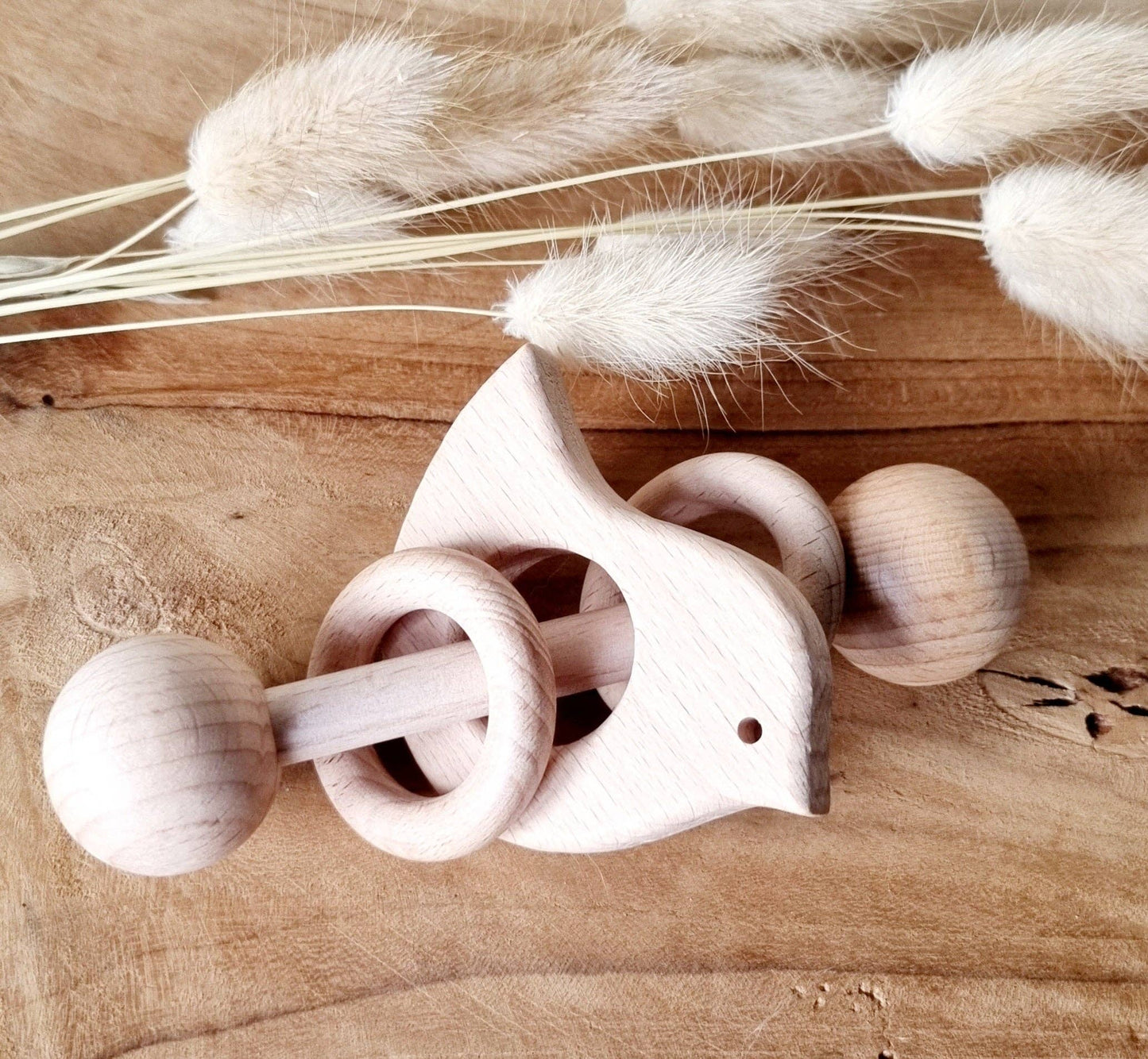 Holzrassel für Babys in Vogelform aus Holz