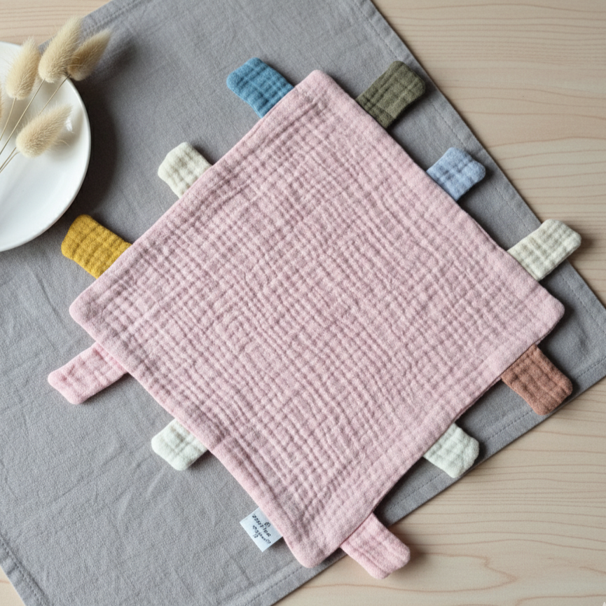 Musselin Kuscheltuch mit Laschen in Rosa für Babys